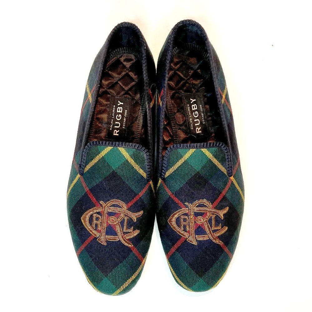 Ralph Lauren "Rugby" Tartan Plaid Slipper Monogram